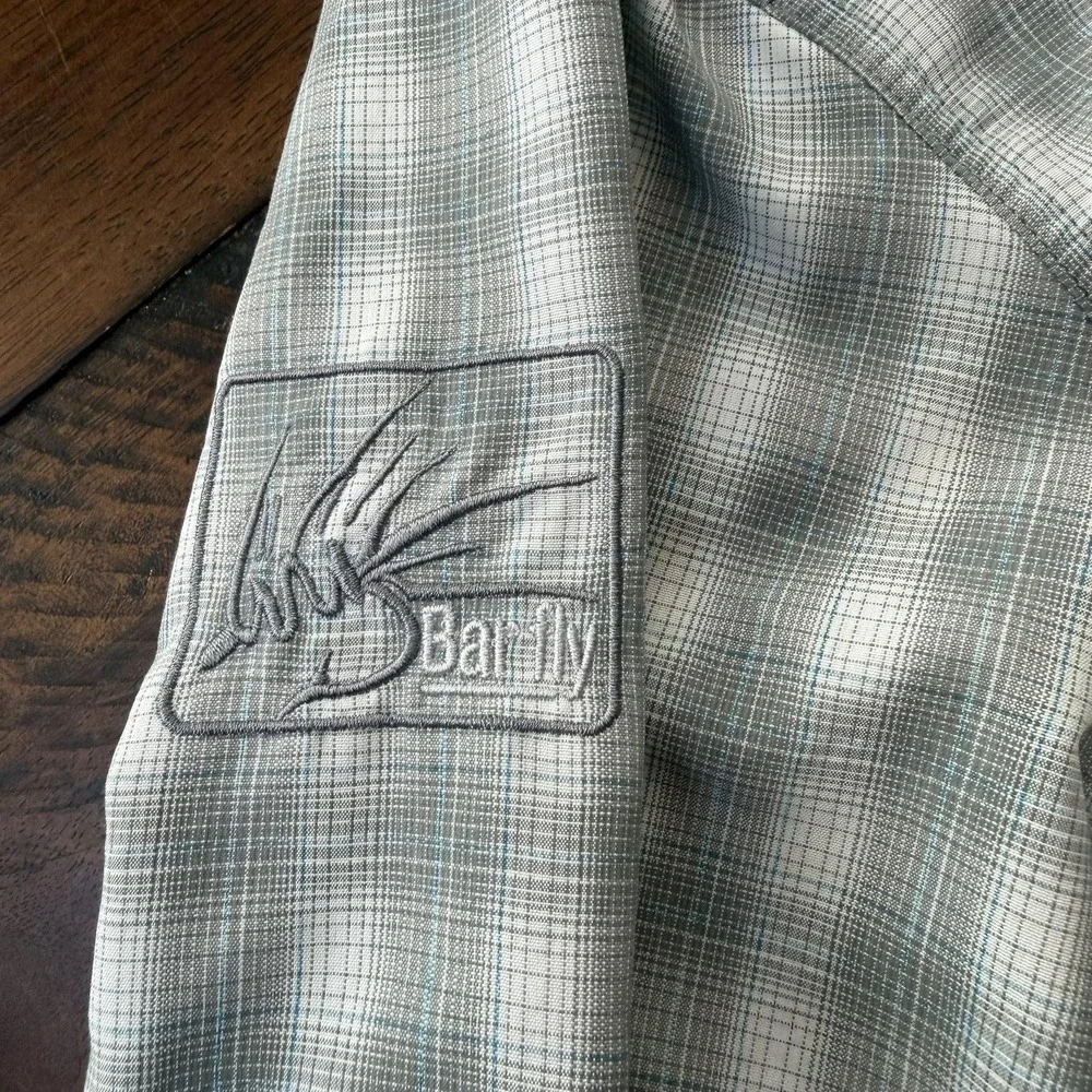 Simms Shirt Mens Medium Gray‎ Plaid Pearl Snap Long Sleeve Fishing Nylon Barfly - Picture 7 of 13